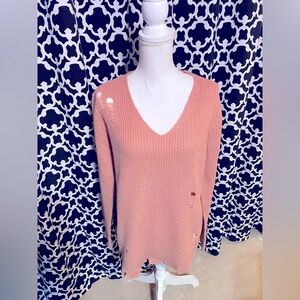 Boutique Pink Destroyed Design Sweater Size Large